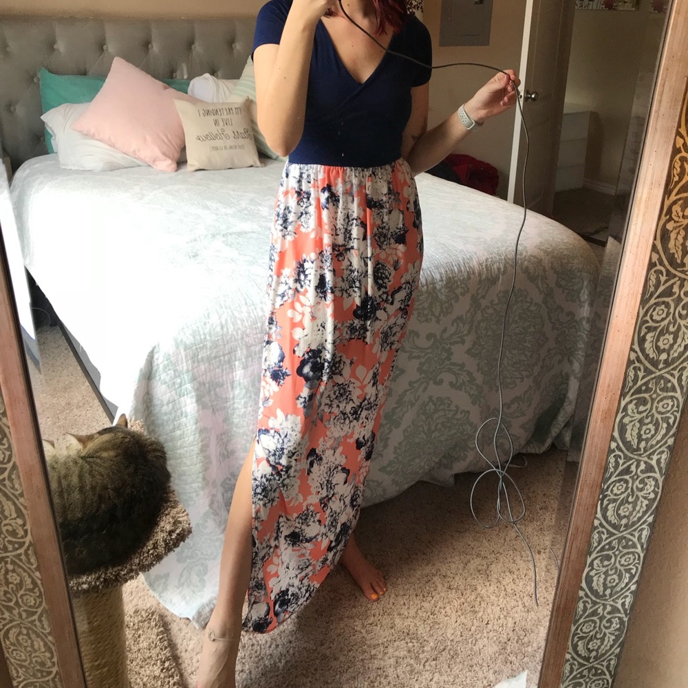 NAVY AND PINK FLORAL MAXI